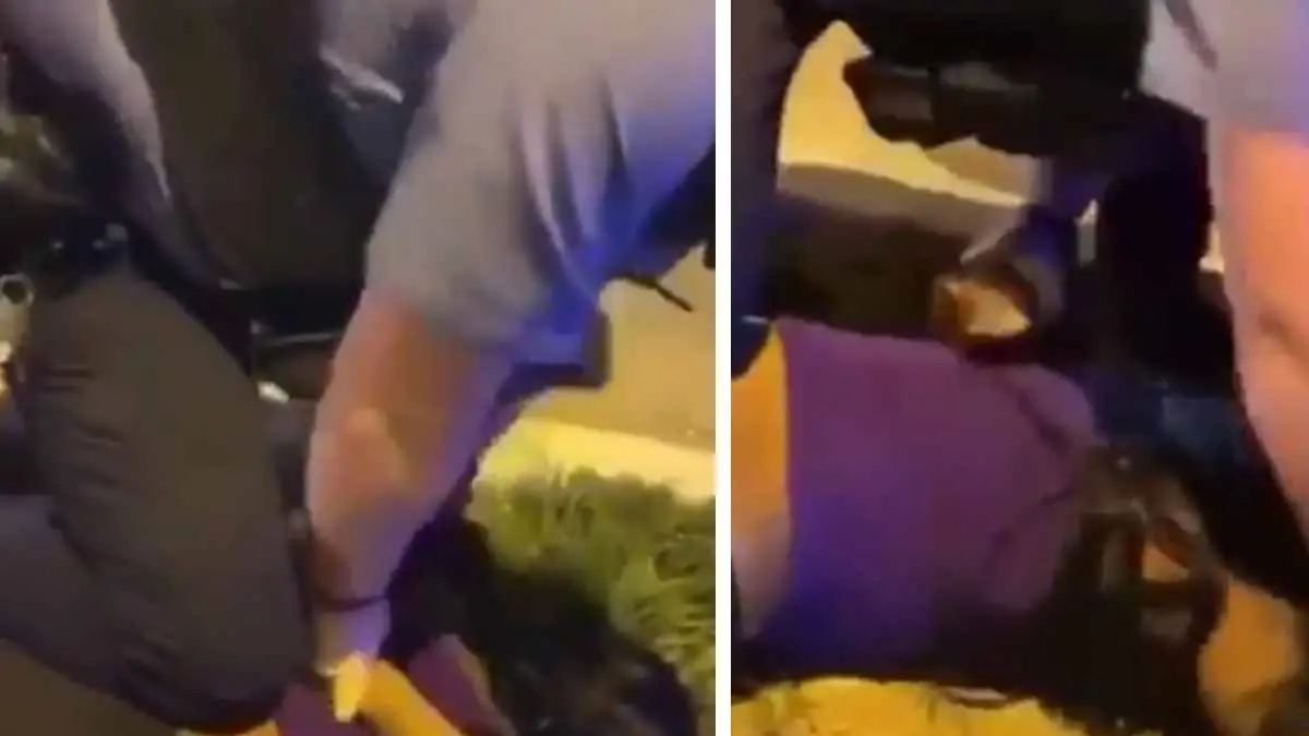 Somete agente a mujer embarazada de color con la rodilla en el piso