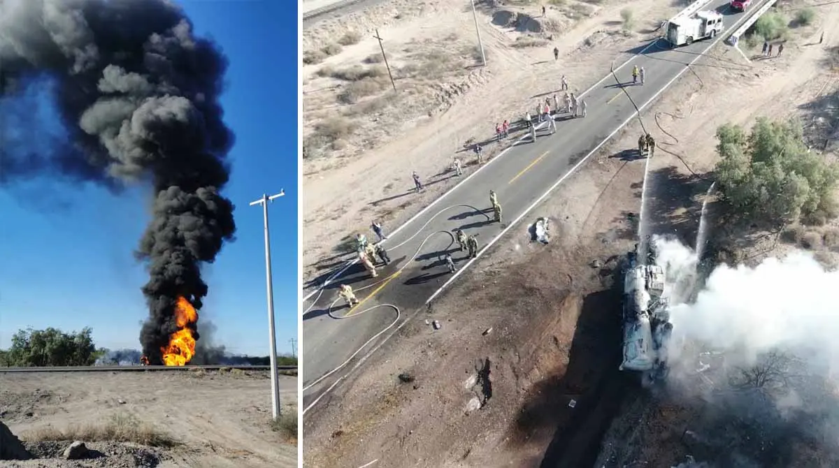 Pipa cargada de diésel, estalla en llamas en Empalme