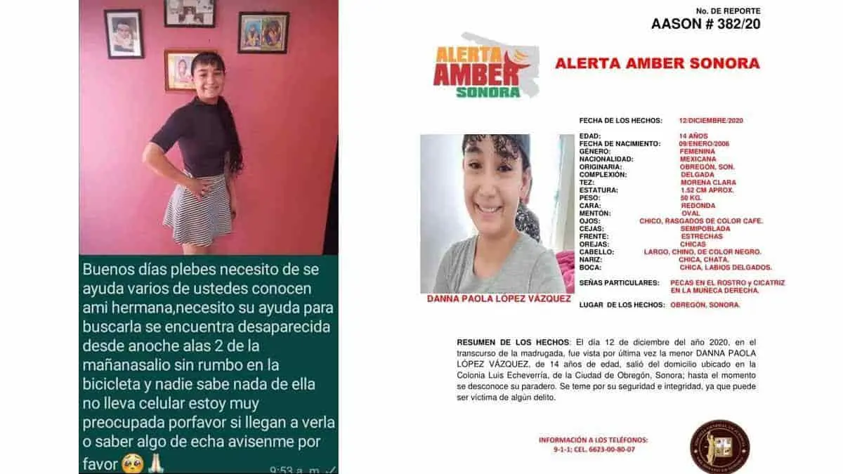 Desaparece niña de 14 años en Obregón; familiares piden ayuda para hallarla