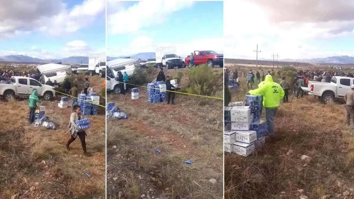 Rapiña en volcadura de tráiler cargado con cerveza