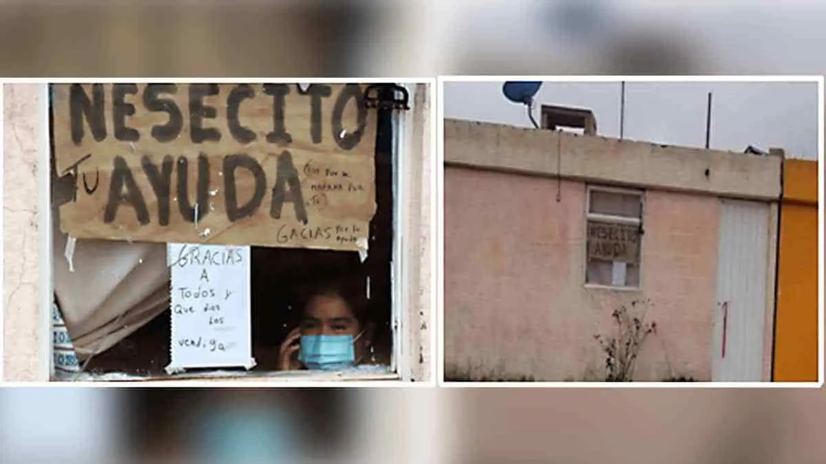 Familia entera pide ayuda a través de una ventana