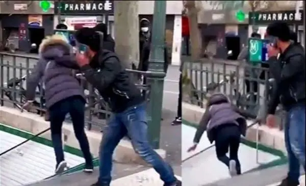 Video. Sujeto empuja a mujer por las escaleras del metro en París