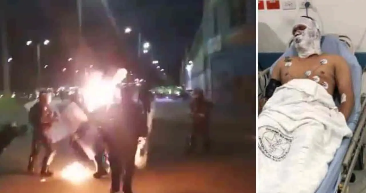 Video. Lanzan bomba molotov al rostro de un policía