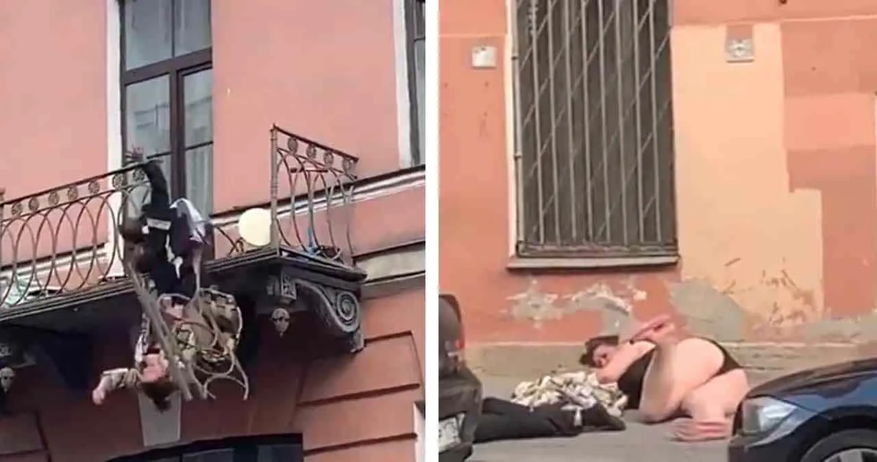Video. Tras pelea de pareja caen desde un balcón