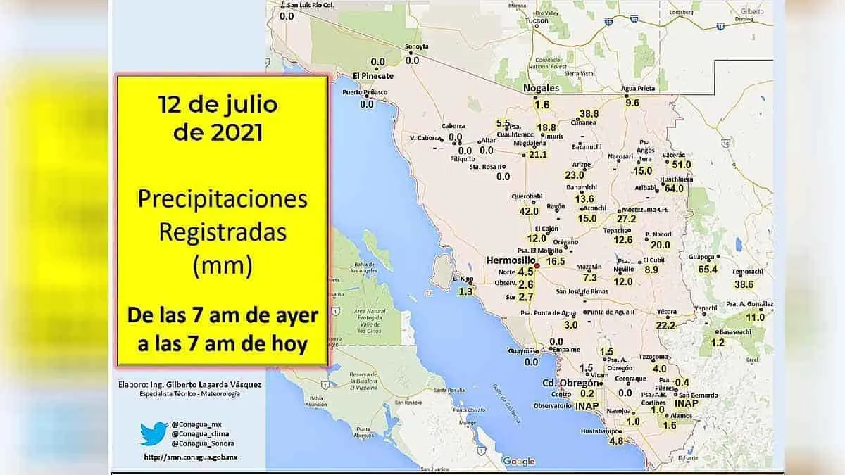 Seguirá lloviendo en Sonora: Conagua