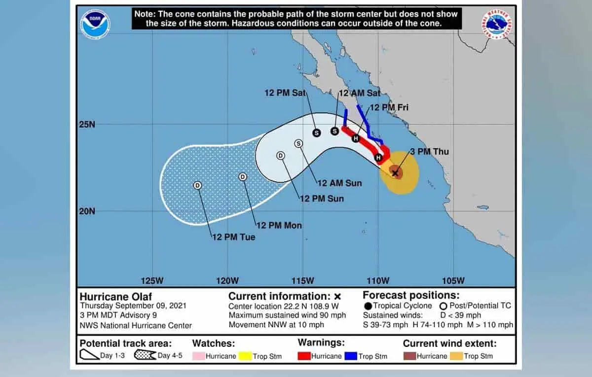 Alerta Azul en el sur de Sonora por huracán Olaf
