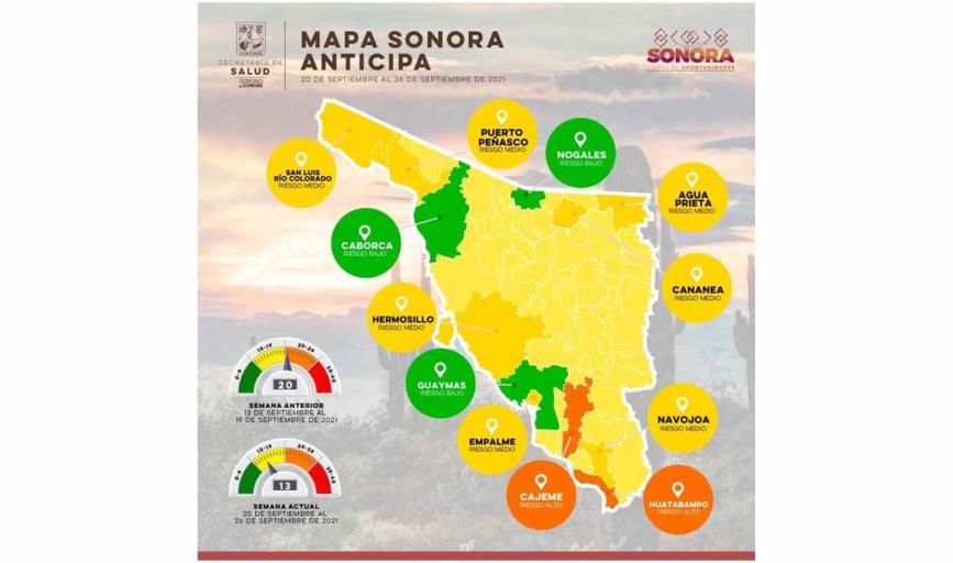 Nogales, Caborca y Guaymas pasan a color verde