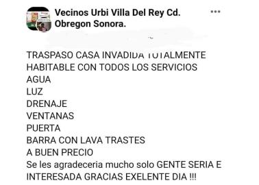 Invaden casas y cobran por traspasarlas