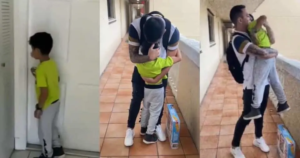 VIDEO.Conmovedor "Dios gracias" de niño al ver de nuevo a su papá