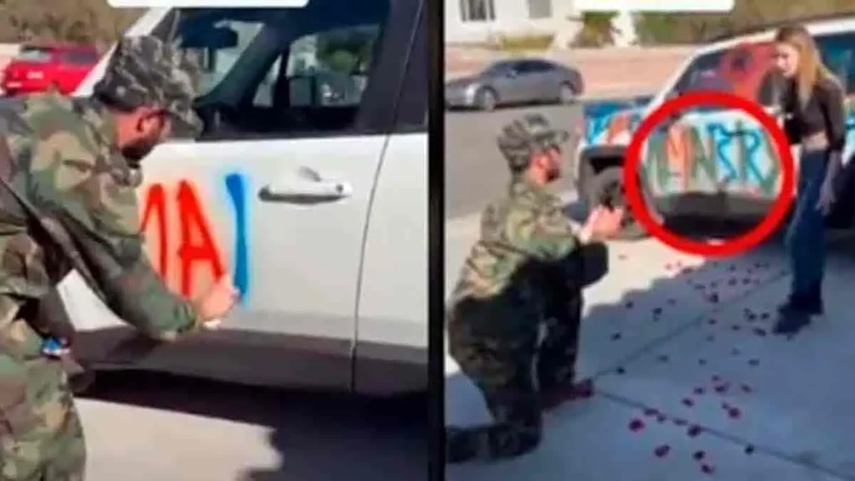 VIDEO: Pide matrimonio a su novia rayando su auto; lo "batea