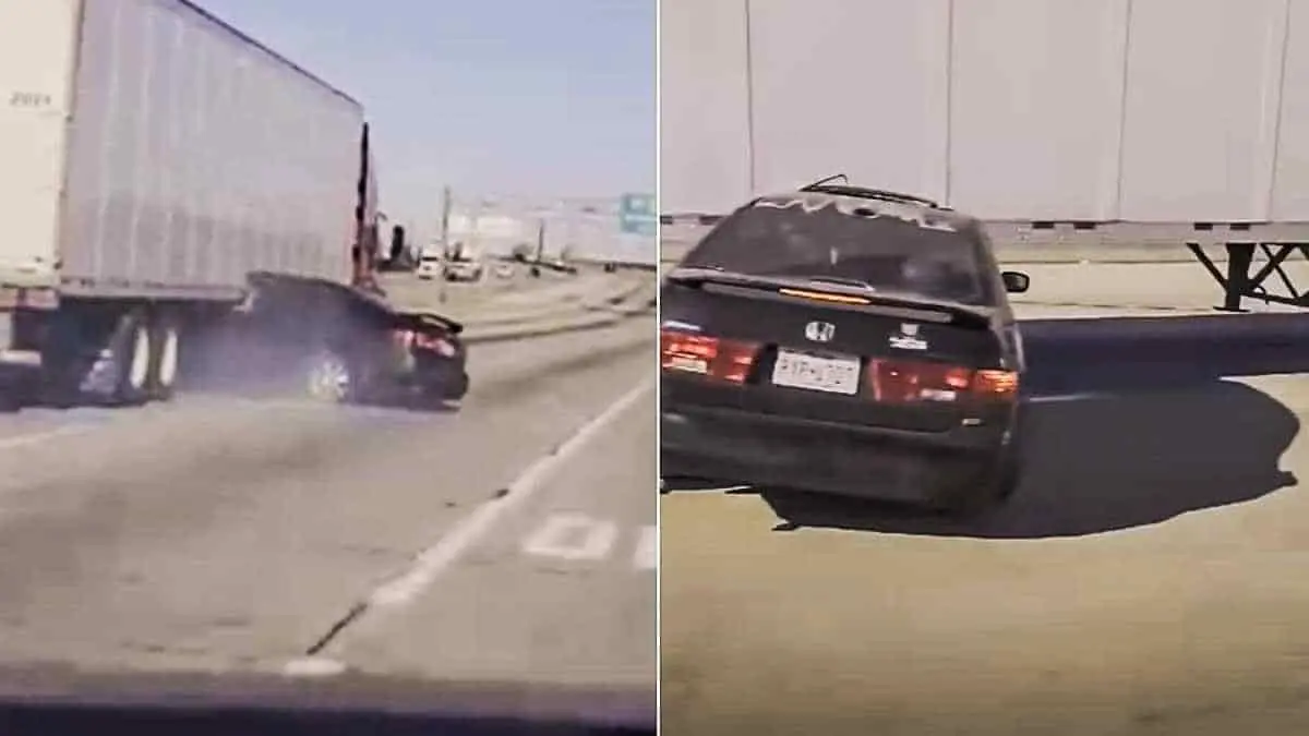 VIDEO: Tráiler arrastra carro debajo; conductora sobrevive