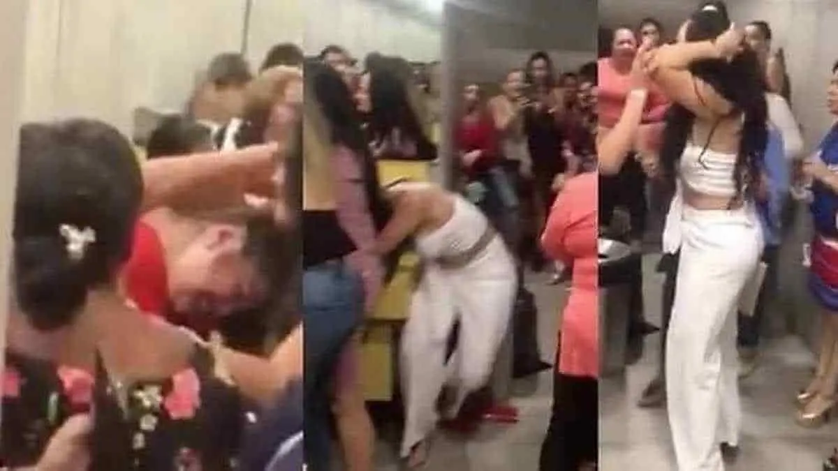 VIDEO: Posada termina en desgreñe de mujeres por sexy regalo