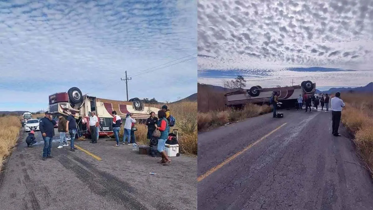 Vuelca camión de pasajeros en Yécora