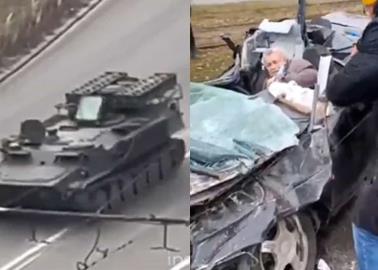 VIDEO. Tanque ruso aplasta auto con anciano dentro