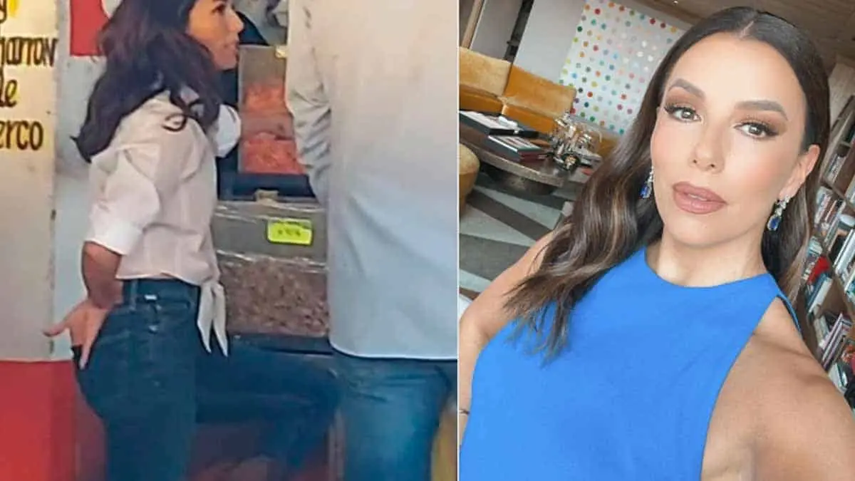 Captan a Eva Longoria comprando chicharrones en un mercado