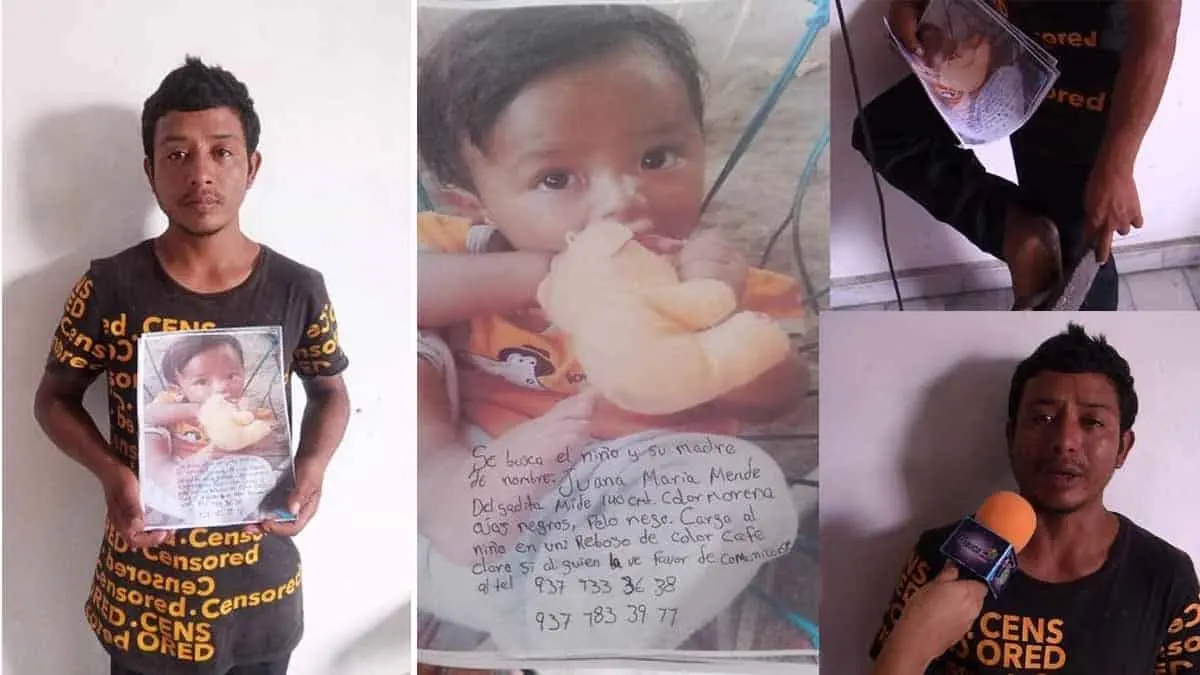 Con los pies destrozados camina buscando a su esposa y a su bebé