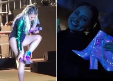 VIDEO. María José regala sus zapatos a una fan en pleno concierto