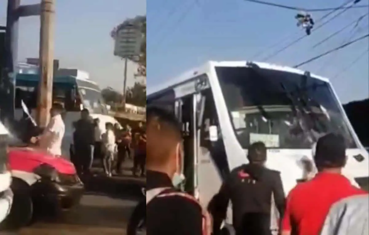 Video. Con cadena, tubo y machete, se enfrentan taxista y chófer