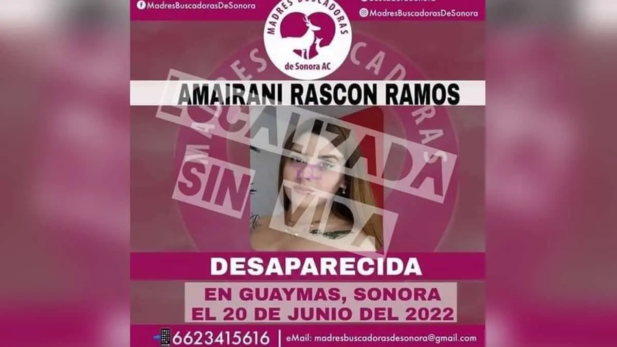 Hallan sin vida a Amairani, joven desaparecida en Guaymas