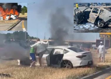VIDEO. Salvan a hombre de morir quemado dentro de su auto