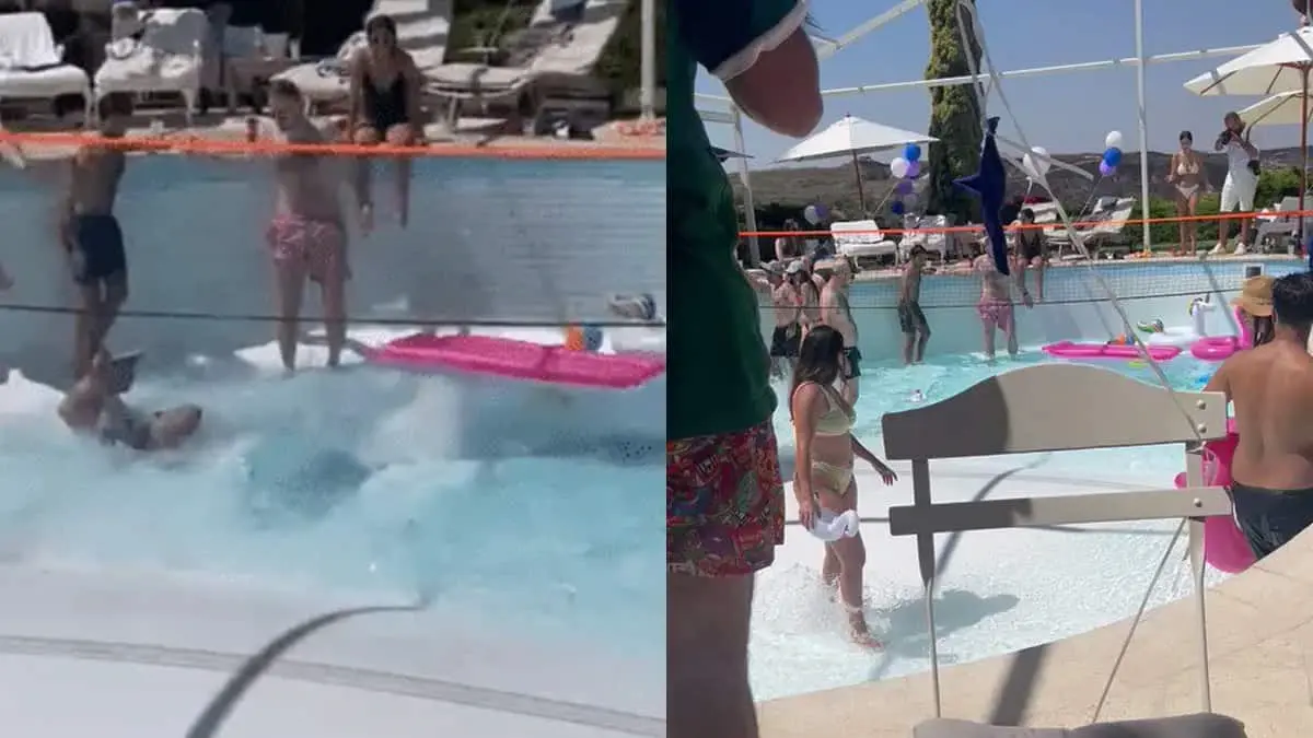 VIDEO. Cráter en el fondo de una piscina se traga a dos personas
