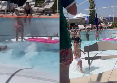 VIDEO. Cráter en el fondo de una piscina se traga a dos personas