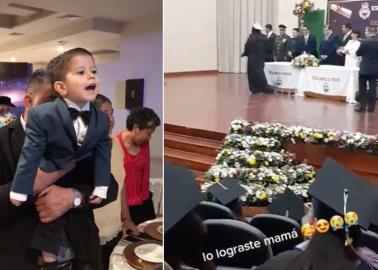 Niño grita de felicidad cuando se gradúa su mamá de universidad