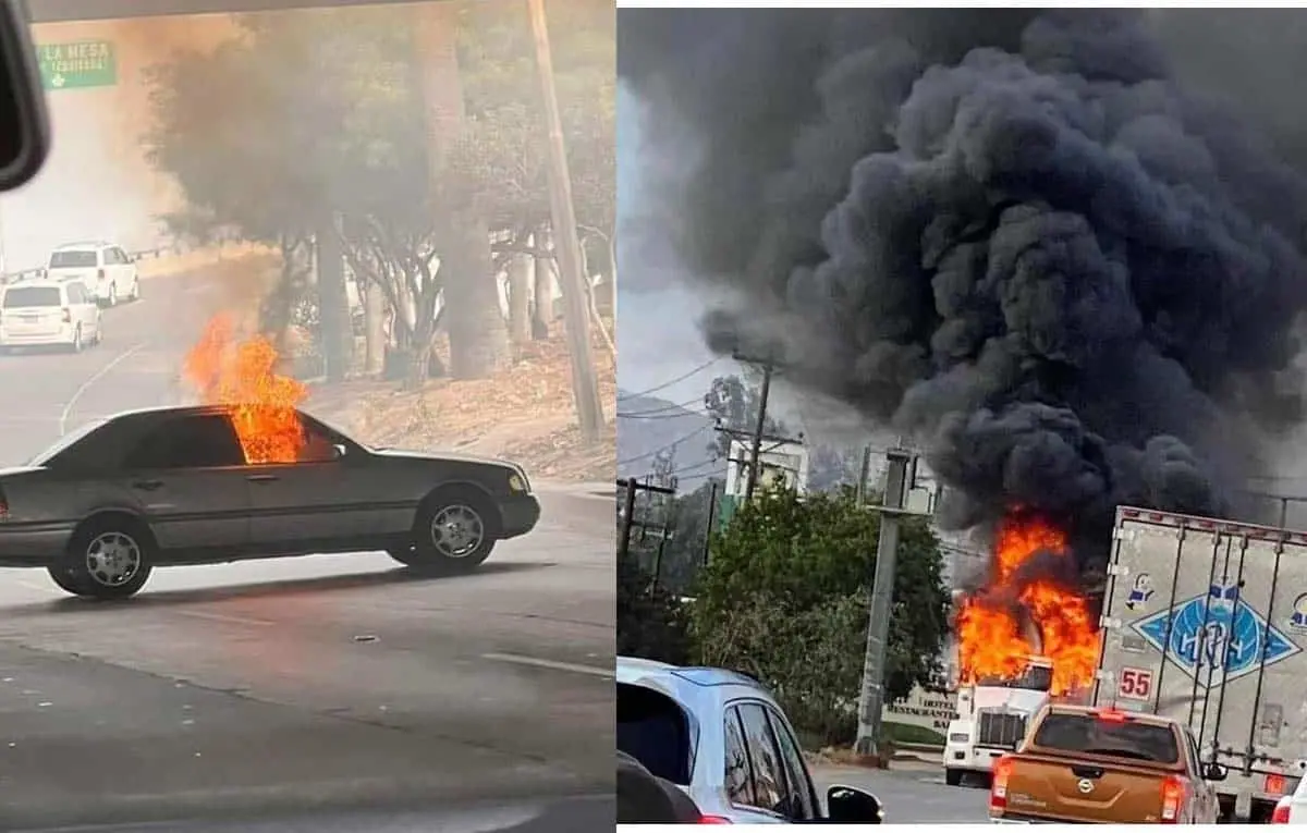 Grupos armados incendian autos en Baja California