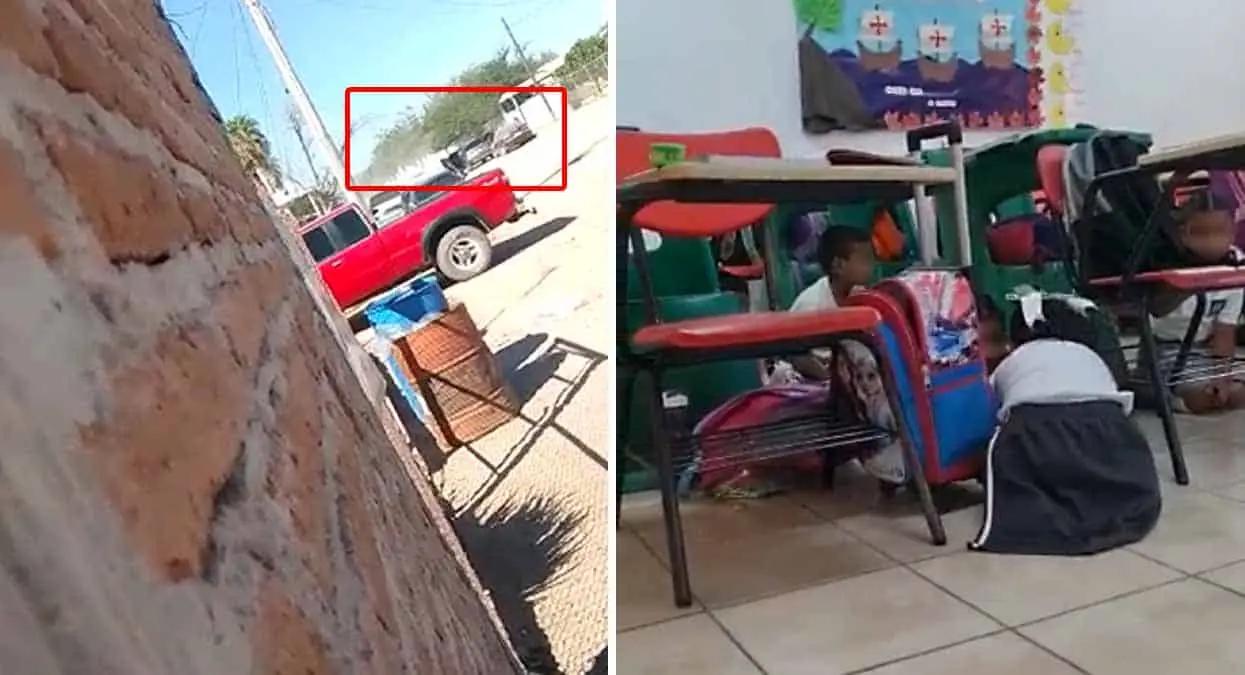 Balacera en Empalme; niños de primaria son protegidos en el piso