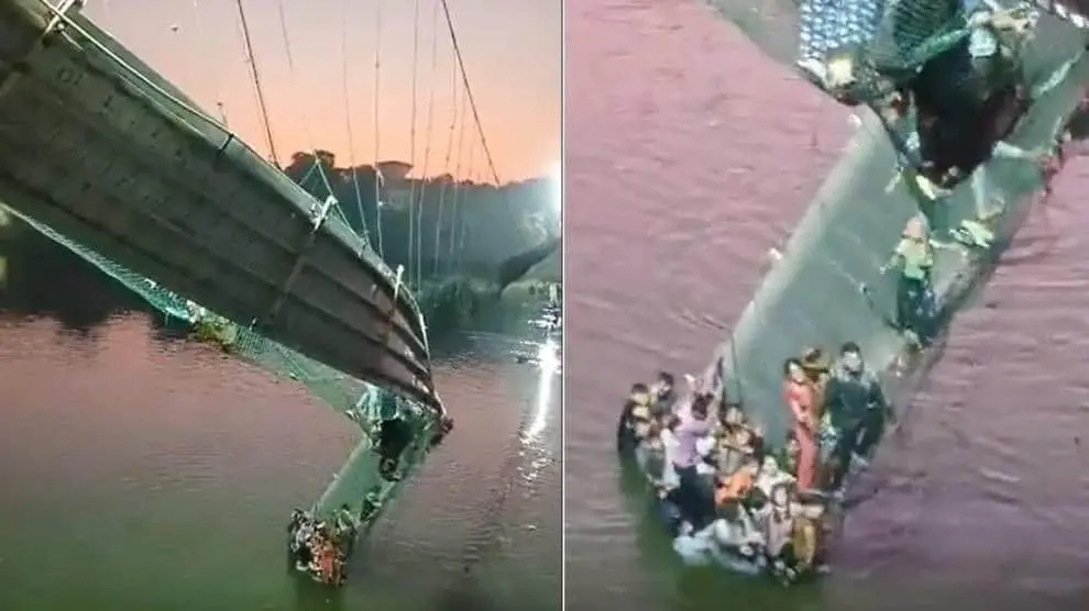Puente colgante se derrumba en India; hay al menos 91 muertos