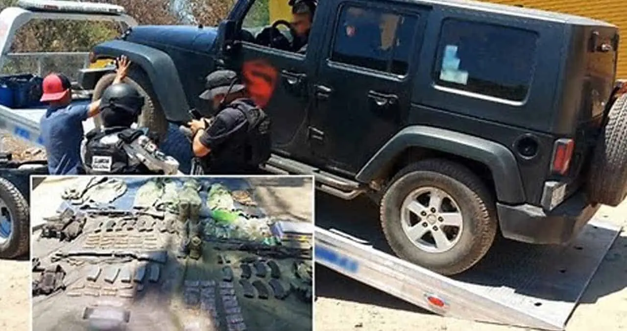 Localizan armas y equipo táctico en camioneta robada