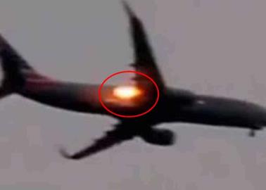 VIDEO | Avión se incendia luego de despegar con 167 pasajeros y continúa su viaje