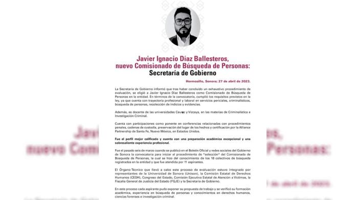 Cecilia Flores: Las víctimas ni lo conocen, expresó tras nombramiento de nuevo Comisionado de Búsqueda en Sonora Cecilia Flores: Las víctimas ni lo conocen, expresó tras nombramiento de nuevo Comisionado de Búsqueda en Sonora