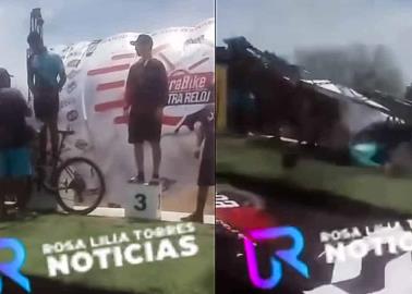 VIDEO | Se desploma estructura metálica sobre competidores durante premiación