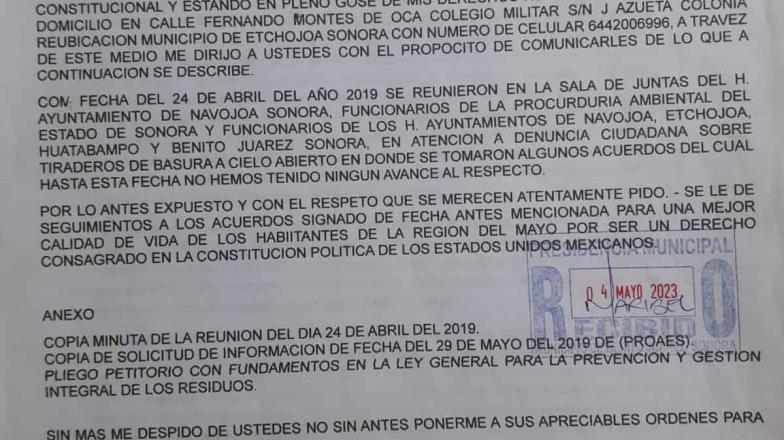 Sur de Sonora: Continúa la quema de basura a cielo abierto; urge relleno regional: activista