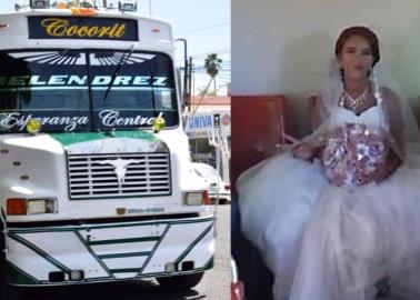 BODA. Bella novia llega en camión a la cita con su destino