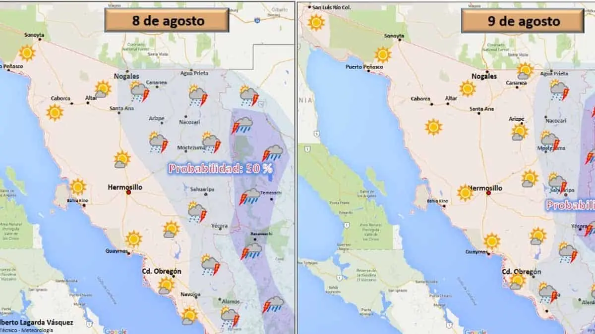 Clima en Sonora. Se pronostican lluvias en la mayor parte del estado, menos en esta zona