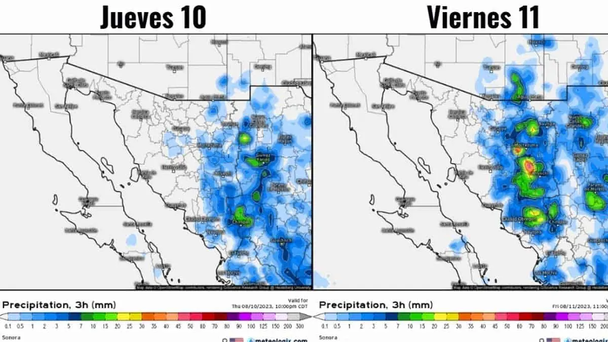 Clima en Sonora. Viernes con mayor probabilidad de lluvias, pero también de mucho calor