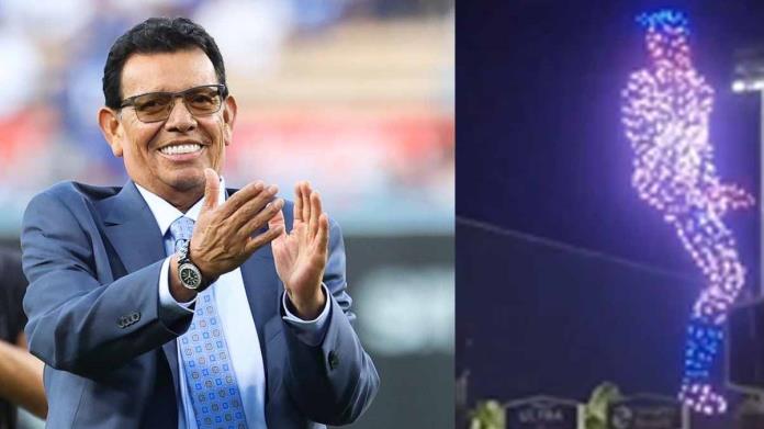 VIDEO | Drones hacen lanzamiento de Fernando Valenzuela, en el retiro de su número