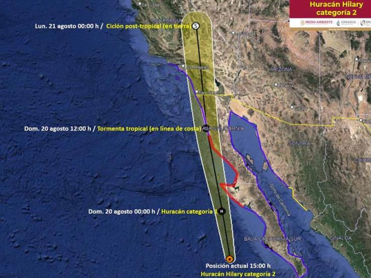 Huracán "Hilary" se desvanece a categoría 2; se espera un primer impacto durante la madrugada del domingo Huracán "Hilary" se desvanece a categoría 2; se espera un primer impacto durante la madrugada del domingo