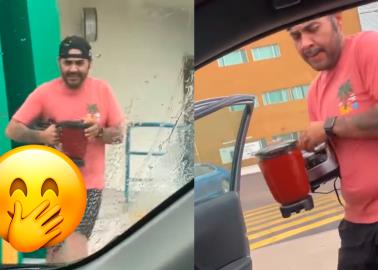 VIDEO:  Joven acude a oficinas de la CFE a licuar la salsa para terminar los alimentos del día