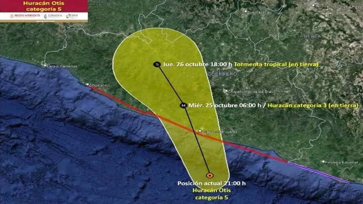 Huracán "Otis" es categoría 5; entraría por Acapulco en la madrugada del miércoles