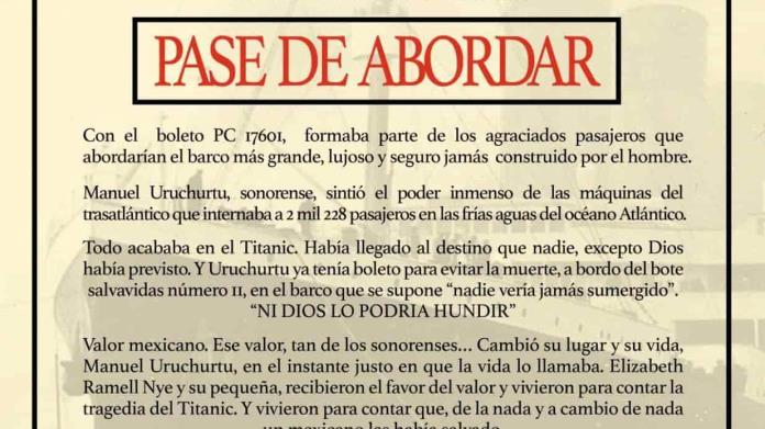 Manual Uruchurtu, el único sonorense que iba a bordo del Titanic, fue reconocido en Bahía de Kino Manual Uruchurtu, el único sonorense que iba a bordo del Titanic, fue reconocido en Bahía de Kino
