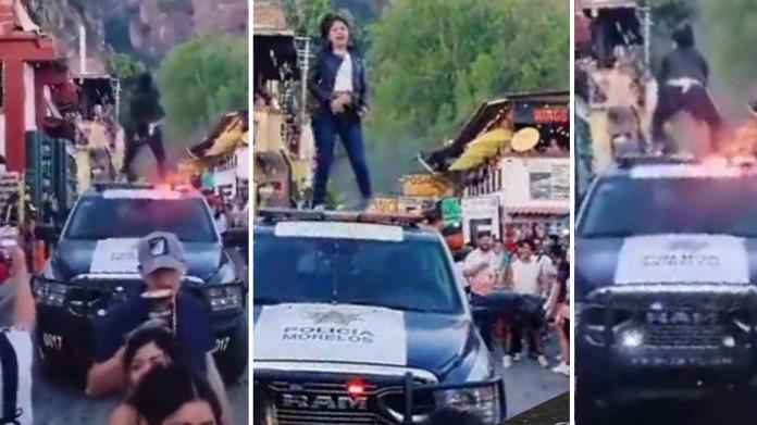 Mujer baila sobre patrulla y estallan las redes Mujer baila sobre patrulla y estallan las redes