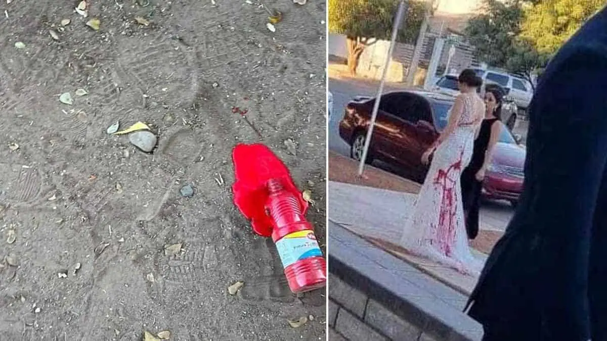Lamentable: cholos bañan de pintura roja a novia en Ciudad Obregón