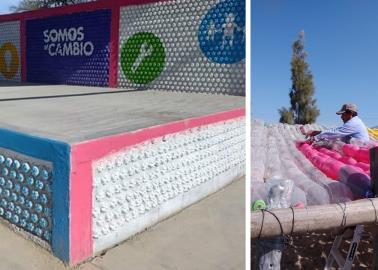 Construyen Teatro escolar con botellas recicladas