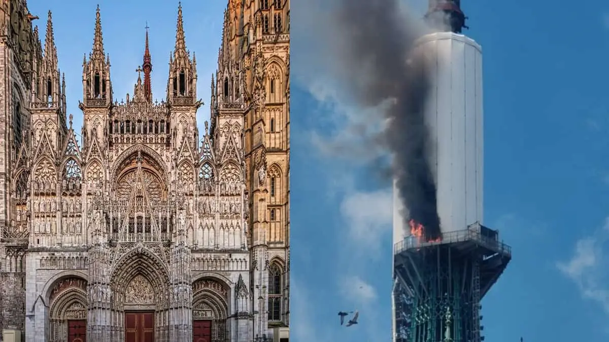 VIDEO |Se incendia Catedral de Ruan, en Francia, tras trabajos de restauración