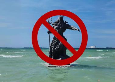 Clausuran la estatua de Poseidón en Progreso, Yucatán