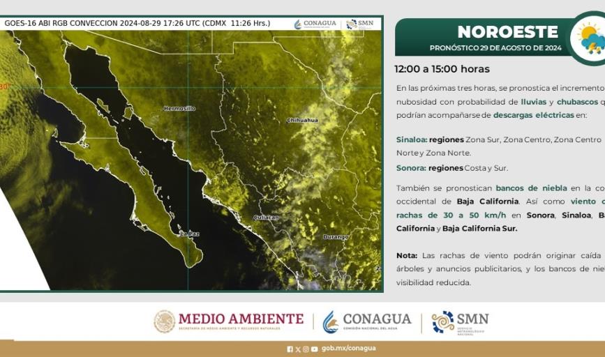 ¡Otra vez, ya viene la lluvia! Se prevé que en estas zonas de Sonora comience a llover en tres horas