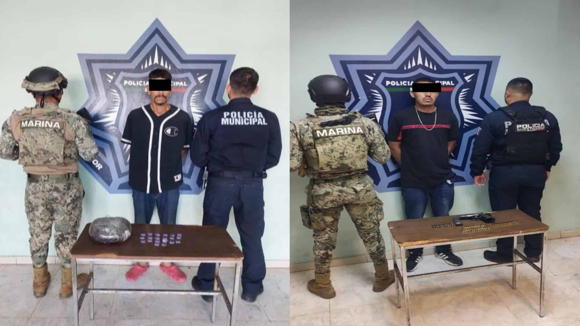 Capturan a dos sujetos con droga y arma de fuego en operativos en Ciudad Obregón